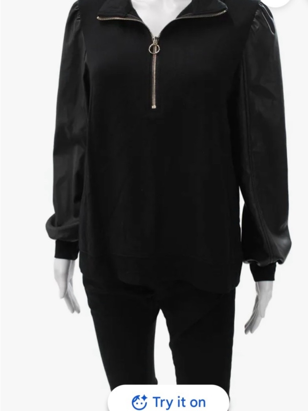 Generation Love Black Half-Zip Pullover with Satin Balloon Sleeves